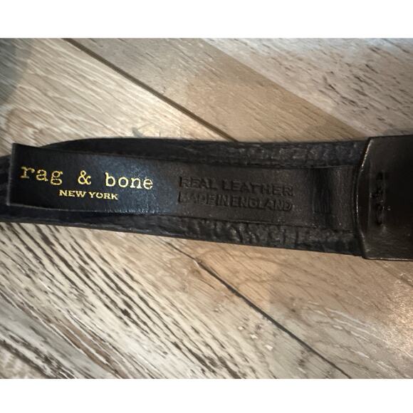 Rag & Bone Mens Black Double Layered Leather 42" Belt Silver Buckle England - Picture 4 of 8